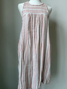 Lou & Grey Cream Midi Dress with Coral Dot Stripes
